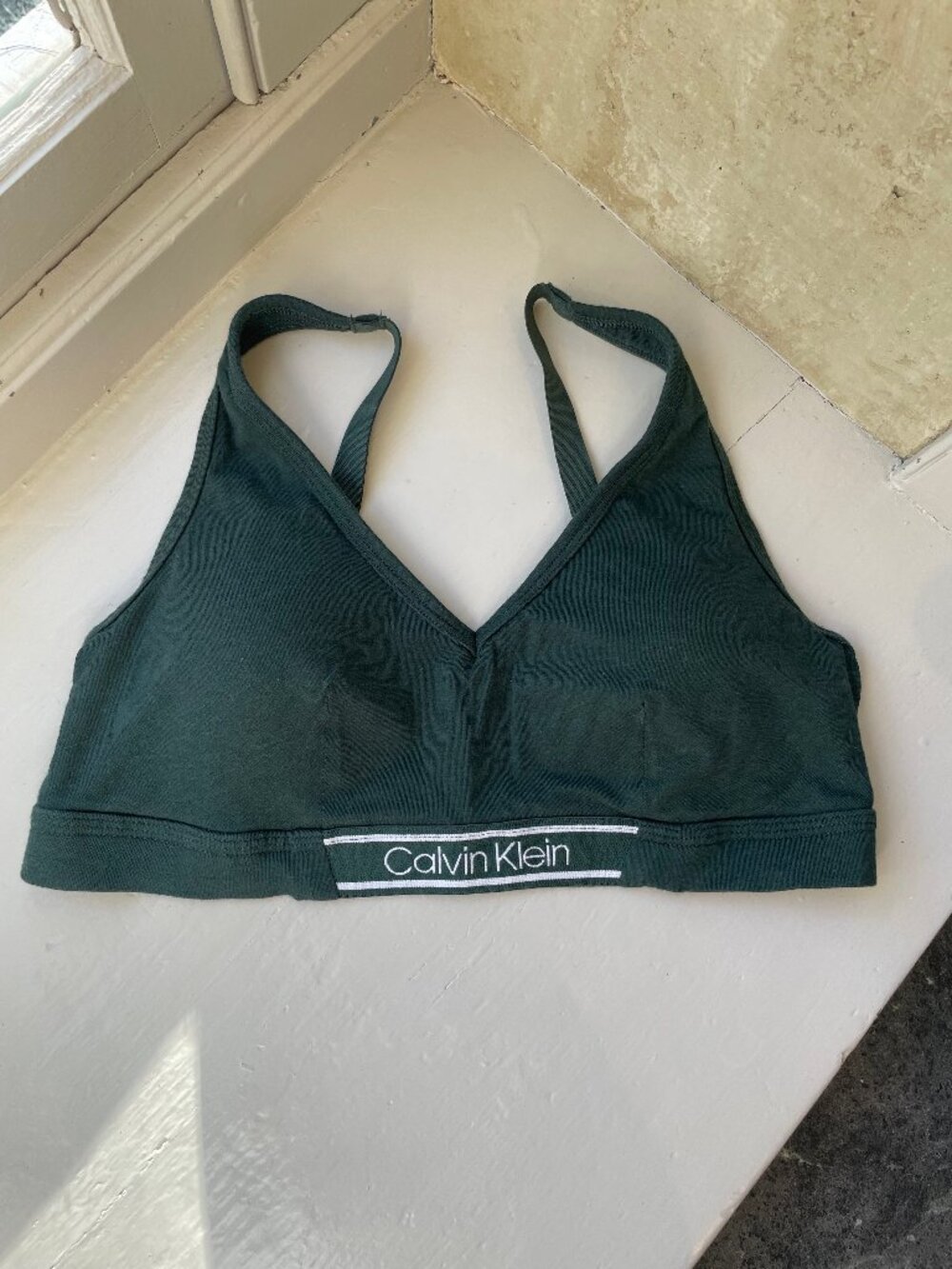 Calvin Klein Green Logo Bralette Cotton Size M